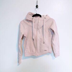 Modetta pale pink cropped hoodie with full zip up size xs.  Mild wash wear